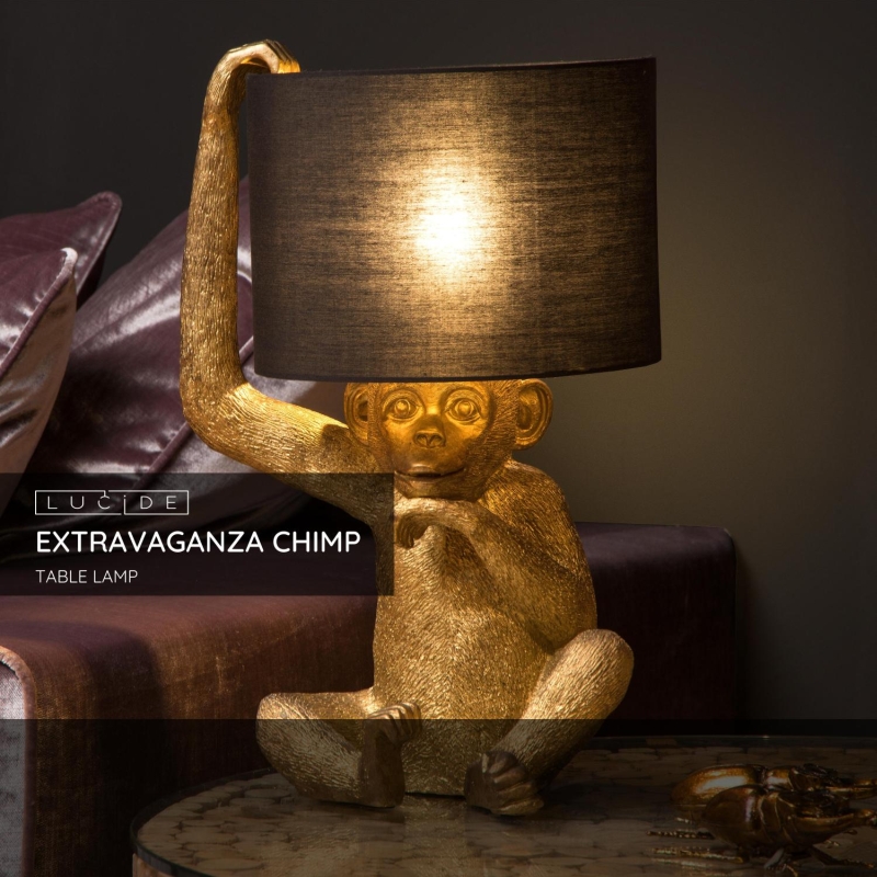 Lucide EXTRAVAGANZA CHIMP - Stolná lampa - Ø 30 cm - 1xE14 - Čierna
